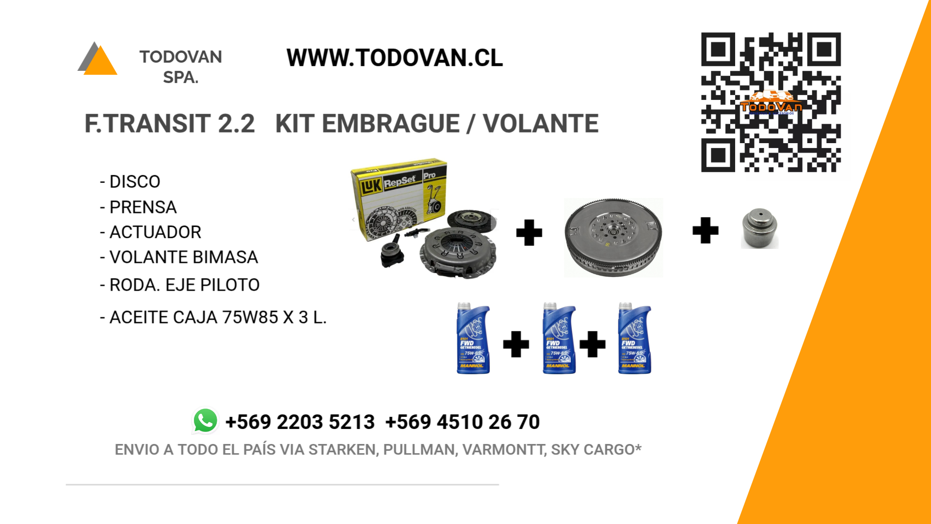Embrague Disco + Prensa + Actuador+volante+ 3 Litros Aceite 75w85