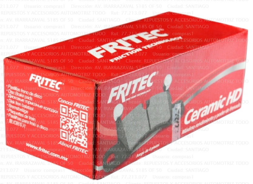 Pastillas Frenos Traseras Ceramica Fritec